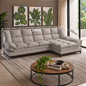 Sofá 03 lugares Azera com Chaise 316cm - Estofados Rincão