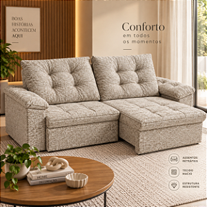Sofá Retrátil e Reclinável Lifan 216cm 02 Módulos - Estofados Rincão