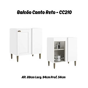 Balcão 01 Porta Canto Reto 100% MDF - Ref. CC210 - Branco - Linha Classy - Thb Moveis