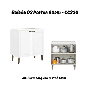 Balcão 02 Portas 80cm 100% MDF - CC220 - Branco - Linha Classy - Thb Moveis