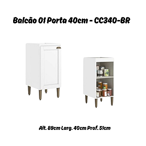 Balcão 01 Porta 40cm 100% MDF - Ref. CC340 - Branco - Linha Classy - Thb Moveis