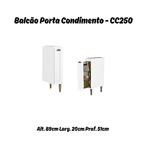 Balcão Porta Condimento 20cm 100% MDF - Ref. CC250 - Branco - Linha Classy - Thb Moveis