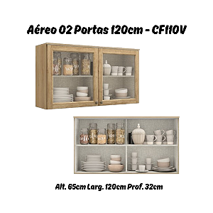 Aéreo 02 Portas Vidro 120cm - Ref. CF110V - Capuccino - Linha Finesse - Thb Móveis