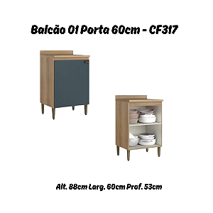 Balcão 01 Porta 60cm - Ref. CF317 - Capuccino/Azul - Linha Finesse - Thb Moveis