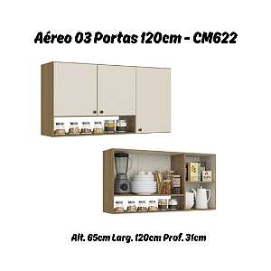 Aéreo 03 Portas 120cm - CM622 - Naturale/Off White - Linha Magnólia - Thb Móveis