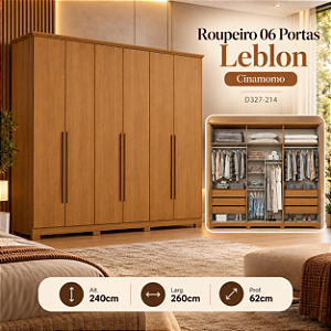 Roupeiro 260cm 06 Portas Leblon - D327-214 - Cinamomo - Moveis Henn