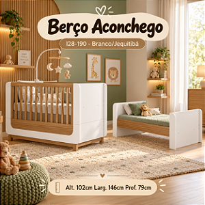 Berço Mini Cama Aconchego - I28-190 - Branco/Jequitiba - Henn