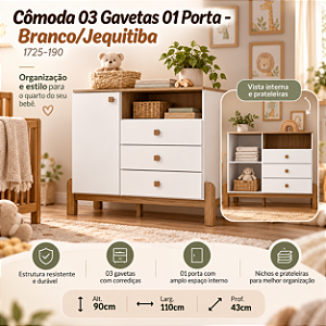 Cômoda Ternura - I725-190 - Branco/Jequitibá - Moveis Henn