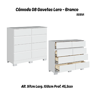 Comoda Lara 08 Gavetas - 5081A - Branco - Moveis Castro