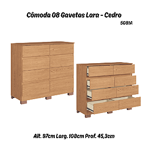 Comoda Lara 08 Gavetas - 5081A - Cedro - Moveis Castro