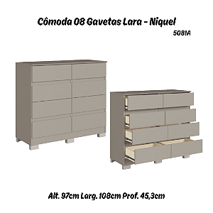 Comoda Lara 08 Gavetas - 5081A - Niquel - Moveis Castro