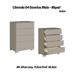 Comoda Maia 04 gavetas - 5082A - Niquel - Moveis Castro