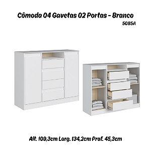 Comoda Alba 04 gavetas 02 Portas - 5085A - Branco - Moveis Castro