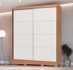 Roupeiro 02 Portas de Correr Pontal 100% MDF - 0920M - Cedro/Branco - Moveis Castro