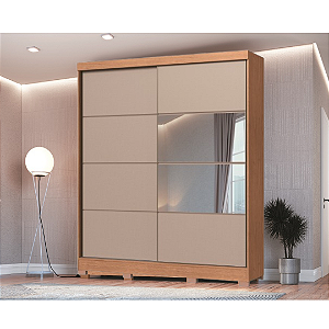 Roupeiro 02 Portas de Correr Pontal 100% MDF com Espelho - 0920M - Cedro/Duna - Moveis Castro