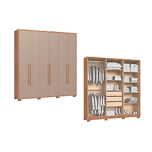 Roupeiro 06 Portas Safira 100% MDF - 3420M - Cedro/Duna - Moveis Castro