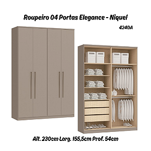 Roupeiro 04 Portas Elegance - 4240A - Niquel - Moveis Castro