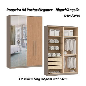 Roupeiro 04 Portas Elegance c/ 02 Portas Espelhos - 4240A - Niquel/Angelin - Moveis Castro