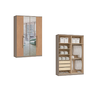 Roupeiro 04 Portas Elegance com Espelhos - 4240A - Niquel/Angelin - Moveis Castro