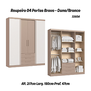 Roupeiro 04 Portas Bravo - 3280A - Duna/Branco - Móveis Castro