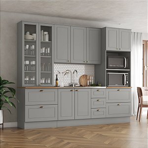 Cozinha Modulada 04 Pçs - Linha Americana - Cinza - Móveis Henn