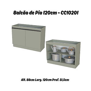 Balcão 02 Portas 120cm - Ref. CC10201 - Corda - Linha DA CASA - Móveis Primavera