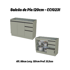 Balcão 02 Portas 03 Gavetas 120cm - Ref. CC10231 - Corda - Linha DA CASA - Móveis Primavera