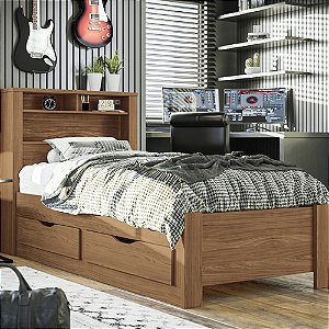 Cama Solteiro Invicta c/ Gavetas - 225844 - Jatoba - Santos Andira