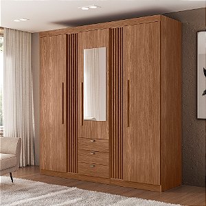 Roupeiro 03 Portas Aurora 3.3 com Espelho - 163844E - Jatoba - Santos Andirá