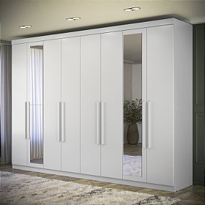 Roupeiro 08 Portas 04 Gavetas Master Vip 8.4 com Espelhos - 163266E - Branco - Santos Andirá