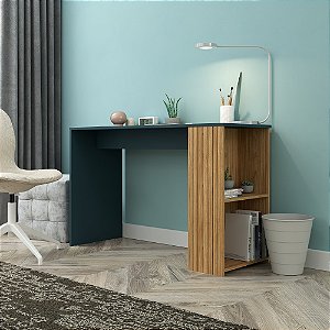 Mesa Escrivaninha 01 Prateleira - MB 1060 - Mel / Petroleo - Movelbento