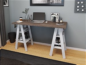 Mesa Escrivaninha Self - Linha Design - MB 1034 - Rústico / Branco - Movelbento