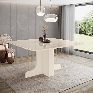Mesa Mavi Quadrada 150cm c/ Vidro Ref. SC102-139 - Off White - Móveis Henn