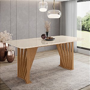 Mesa Adriana Retangular 180cm c/ Vidro Ref. SC82-127 - Nature / Off White - Móveis Henn
