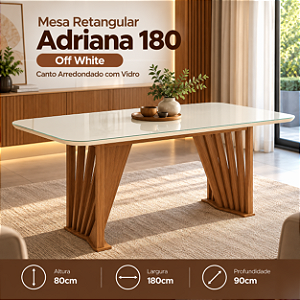 Mesa Adriana Retangular 180cm c/ Vidro Ref. SC82-127 - Nature / Off White - Móveis Henn