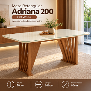 Mesa Adriana Retangular 200cm c/ Vidro Ref. SC46-127 - Nature / Off White - Móveis Henn