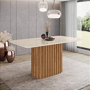 Mesa Solana Retangular 160cm c/ Vidro Ref. SC68-127 - Nature / Off White - Móveis Henn