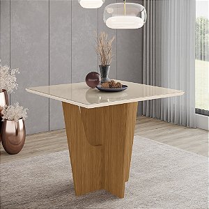 Mesa Vértice Quadrada 90cm c/ Vidro Ref. S207-127 - Nature / Off White - Móveis Henn