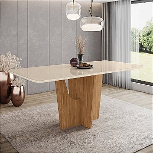 Mesa Vértice Retangular 180cm c/ Vidro Ref. SC88-127 - Nature / Off White - Móveis Henn