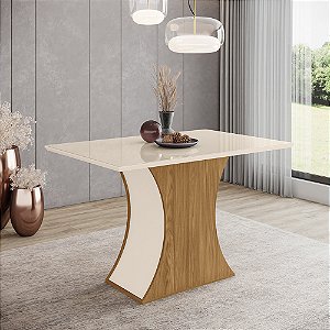 Mesa Luiza Retangular 120cm c/ Vidro Ref. SC17-127 - Nature / Off White - Móveis Henn