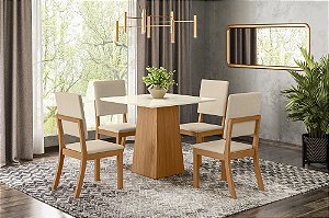 Conjunto de Mesa Dora 90 + 04 Cadeiras Milla Linho - Móveis Henn