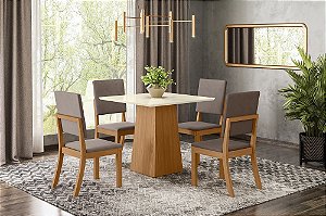 Conjunto de Mesa Dora 90 + 04 Cadeiras Milla Marrom Amendoa - Móveis Henn