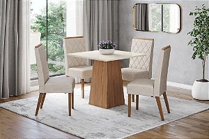 Conjunto de Mesa Dora 90 + 04 Cadeiras Nina Linho - Móveis Henn
