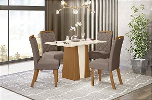 Conjunto de Mesa Orus 120 + 04 Cadeiras Bella Marrom Amendoa - Móveis Henn