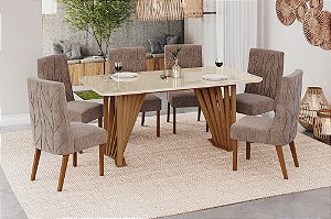 Conjunto de Mesa Adriana 180cm c/ Vidro e Canto Redondo + 06 Cadeiras Eloa Cacao - Móveis Henn