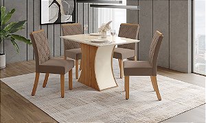 Conjunto de Mesa Luiza 120 + 04 Cadeiras Vita Bege - Móveis Henn
