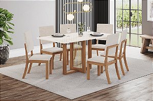 Conjunto de Mesa Natali 160 + 06 Cadeiras Milla Linho - Móveis Henn