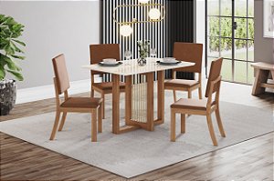 Conjunto de Mesa Natali 120cm + 04 Cadeiras Milla Plus Caramelo - Móveis Henn