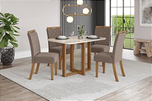 Conjunto de Mesa Natali 120cm c/ Vidro + 04 Cadeiras Bella Marrom Amendoa - Móveis Henn