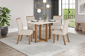 Conjunto de Mesa Natali 120cm c/ Vidro + 04 Cadeiras Vita Linho - Móveis Henn